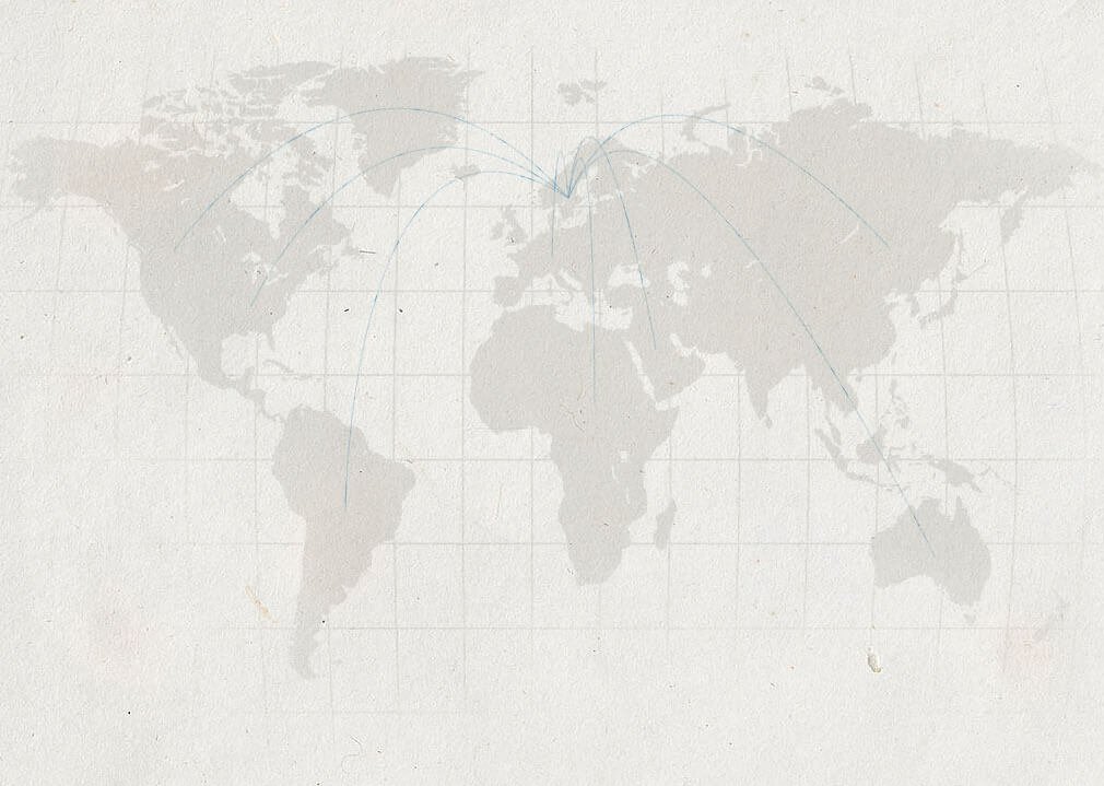 Worldmap with lines coming out of Sweden, Europe and spreading to all other continents.