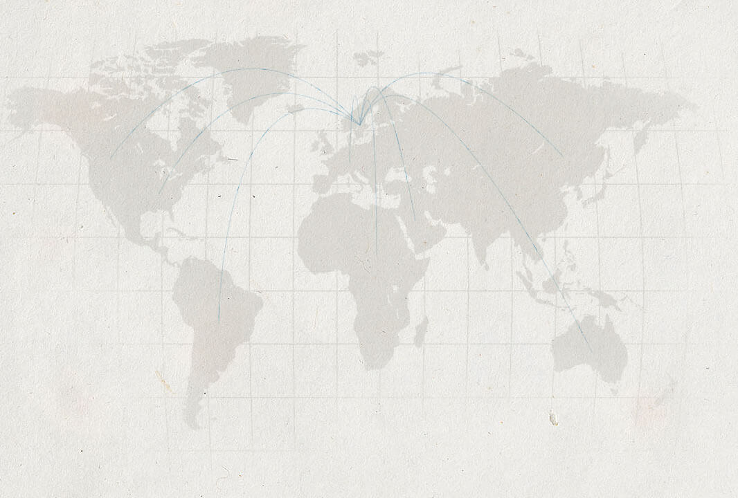 Worldmap with lines coming out of Sweden, Europe and spreading to all other continents.