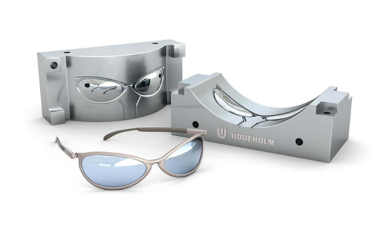 Uddeholm tool showing plastic mould forming a sunglass