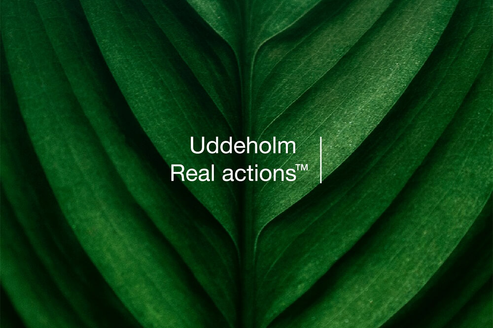 Uddeholm Real actions TM logo on green leaf